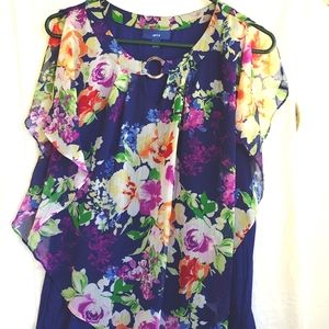APT.9 Royal Blue Floral Blouse Size PXL